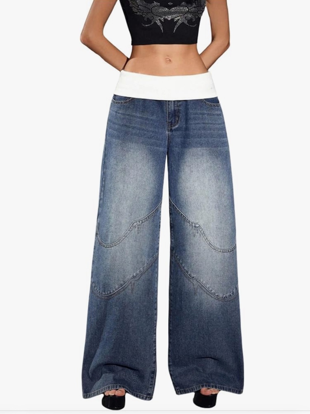 Wide-Leg High-Waist Blue Jeans for Women